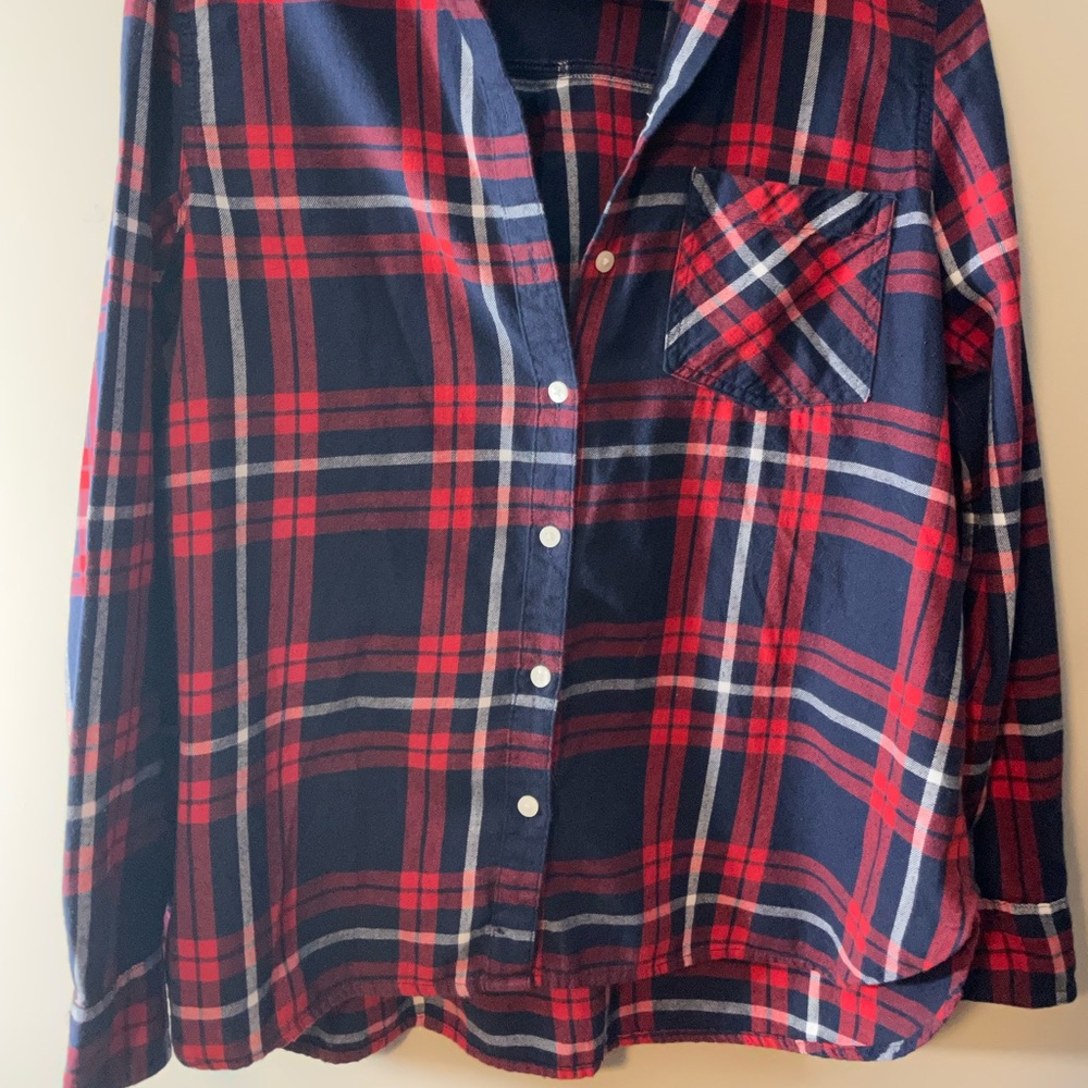 Old Navy large plaid button down color red,white, & blue